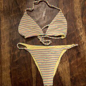 Toast Swim rainbow rib tie stitch bikini. Top in M and Bottoms in M